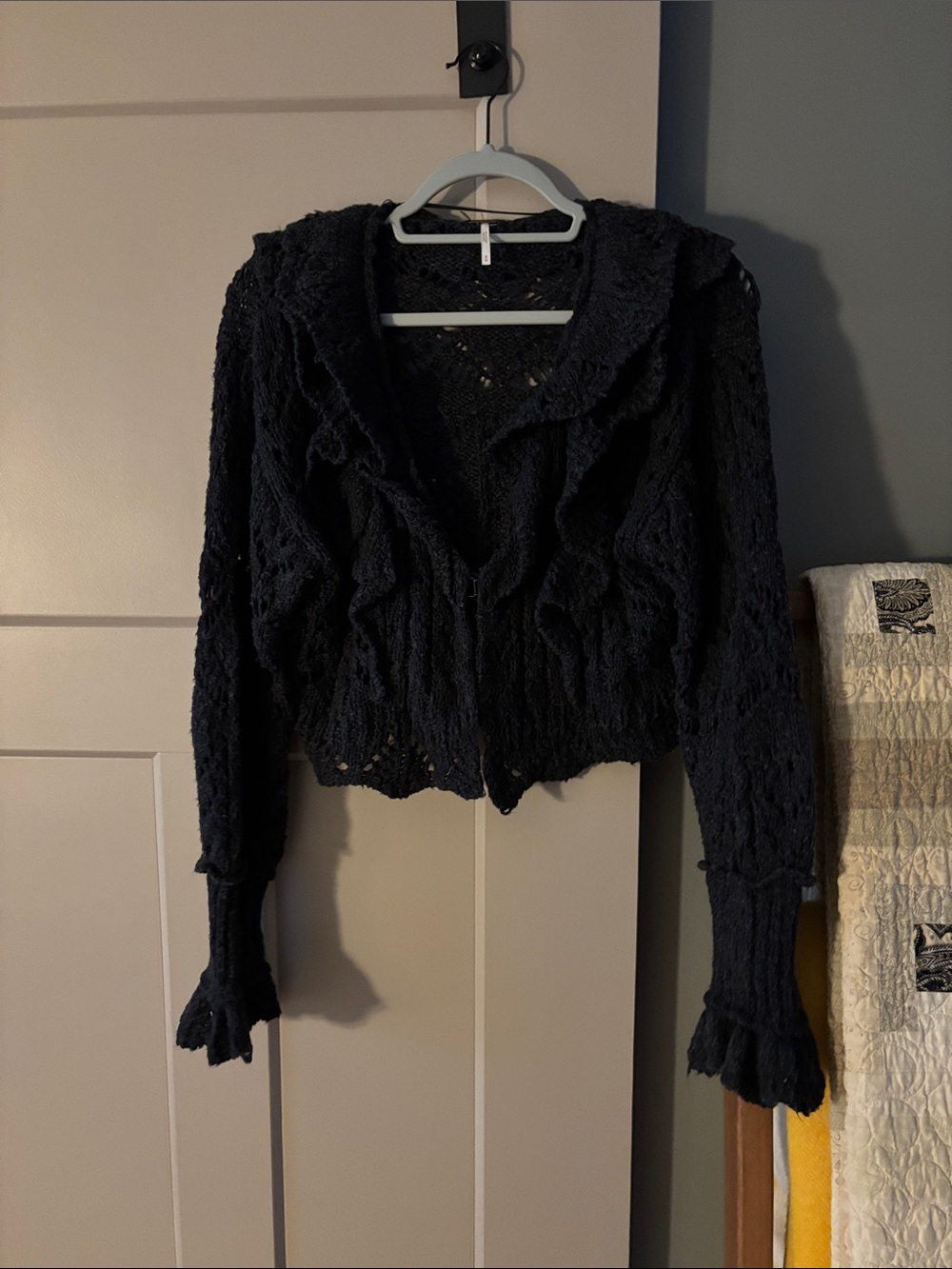 Free People Black Lace-Textured Women's Cardigan
